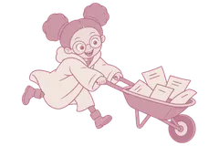 Ruthie bringing a few things along in a wheelbarrow.
